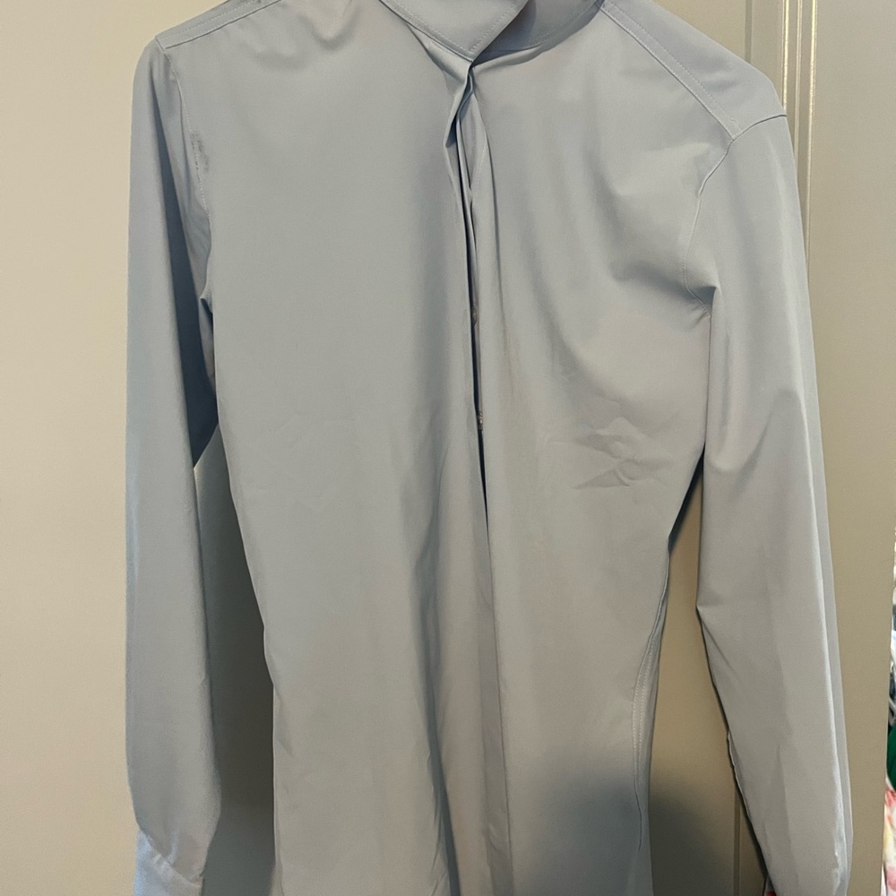 Light Blue Long Sleeve Equestrian the Show Shirt with colored cuffs
